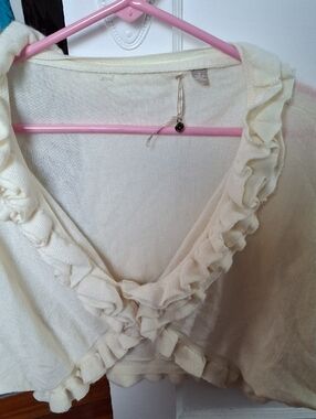 Women's Cream Ruffled Cape Coat